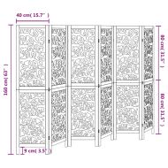 Разделител за стая, 6 панела, бял, дърво пауловния масив