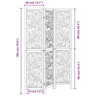 Разделител за стая, 3 панела, черен, дърво пауловния масив