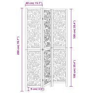 Разделител за стая, 3 панела, черен, дърво пауловния масив