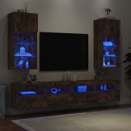 ТВ шкафове с LED осветление, 2 бр, опушен дъб, 40,5x30x90 см