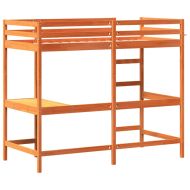 Таванско легло с бюро восък кафяво 90x190 см борово дърво масив