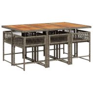 Градински трапезен комплект 7 части с възглавници сив полиратан