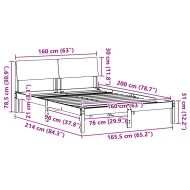 Рамка на леглото Кафяв и черен 160 x 200 cm Борово дърво масив