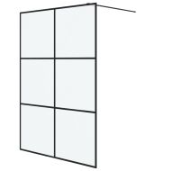 Параван за баня, черен, 140x195 см, матирано ESG стъкло