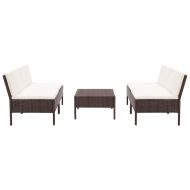 Градински комплект с възглавници, 5 части, кафяв полиратан