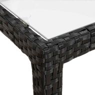 Градинска маса 150x90x75 см закалено стъкло и полиратан черна