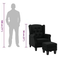 Фотьойл с табуретка за крака, черен, текстил