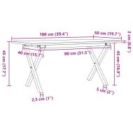 Кафе маса X-образна рамка 100x50x45 см бор масив и стомана