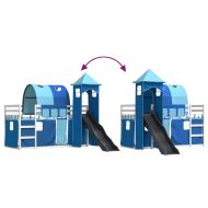 Двуетажно легло с пързалка и завеси, синьо, 90x200 см