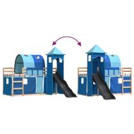 Двуетажно легло с пързалка и завеси, синьо, 90x190 см