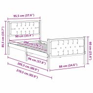 Рамка за легло с таблото Черно 90 x 200 cm Солидно борово дърво
