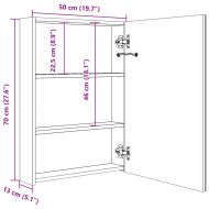 LED шкаф с огледало за баня, сияйно сиво, 50x13x70 см