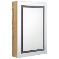 LED шкаф с огледало за баня, бяло и цвят дъб, 50x13x70 см