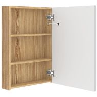 LED шкаф с огледало за баня, бяло и цвят дъб, 50x13x70 см