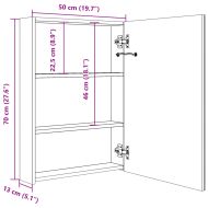 LED шкаф с огледало за баня, бяло и цвят дъб, 50x13x70 см