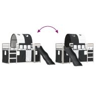 Двуетажно легло с пързалка и завеси, бяло и черно, 90x200 см