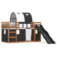 Двуетажно легло с пързалка и завеси, бяло и черно, 90x200 см