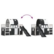 Двуетажно легло с пързалка и завеси, бяло и черно, 90x190 см