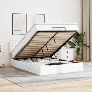 Османско легло с матрак Бяло 140x190cm изкуствена кожа