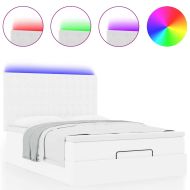 Османска легло с матрак&LED, бяло, 140x190 см, изкуствена кожа