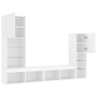 ТВ стенни модули с LED, 4 части, бели, инженерно дърво