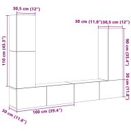 Комплект ТВ шкафове от 4 части, инженерно дърво, бял гланц