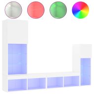 ТВ стенни модули с LED, 4 части, бели, инженерно дърво