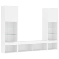 ТВ стенни модули с LED, 5 части, бели, инженерно дърво