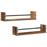 Стенен рафт със съхранение 2 pcs Старо дърво 60 x 16 x 14 cm