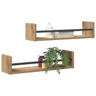 Стенен рафт Монтиране на стена 2 pcs Дъб 60 x 16 x 14 cm