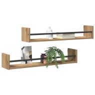 Стенен рафт Монтиране на стена 2 pcs Дъб 80 x 16 x 14 cm