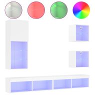 ТВ стенни модули с LED, 5 части, бели, инженерно дърво