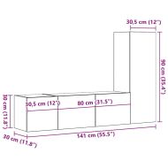 Комплект ТВ шкафове за стенен монтаж 3 части, инженерно дърво