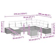 Градински Софа Комплект с възглавница 9 pcs Сив Полиратан