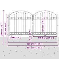 Врата за ограда ASSEN 301 x 200 см Стомана Сив С ключалка