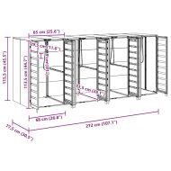 Контейнер за съхранение на 3 коша 340 x 77.5 x 115.5 см Стомана