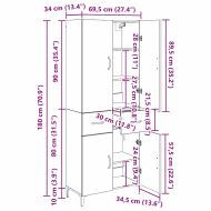 Висок шкаф Черния дъб 69,5 x 34 x 180 см Инженерно дърво