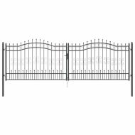 Врата за ограда с връх под формата на копие Сив 404 x 125 см