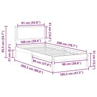 Рамка за легло Тъмен сив 100 x 200 cm Солидно борово дърво