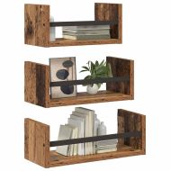 Комплект стенни рафтове с рафт 3 pcs Старо дърво 40x16x14см