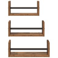 Комплект стенни рафтове с рафт 3 pcs Старо дърво 40x16x14см