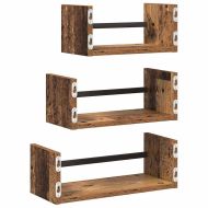 Комплект стенни рафтове с рафт 3 pcs Старо дърво 40x16x14см