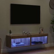 Комплект ТВ шкаф с LED Монтиране на стена Дъб Инженерно дърво