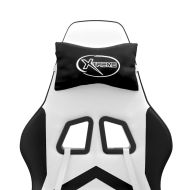 Гейминг стол с опора за крака, бяло и черно, изкуствена кожа