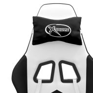 Гейминг стол с опора за крака, бяло и черно, изкуствена кожа