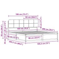 Леглова рамка с тапицирана гръбна част Светлосиво 180 x 200 cm