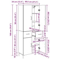 Висок шкаф Черния дъб 69,5 x 34 x 180 см Инженерно дърво