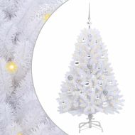 Изкуствено коледно дърво с хингед Бяло 120 cm PVC и Стомана