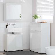 Комплект мебели за баня 3 pcs Лъскаво бяло Инженерно дърво
