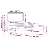 Леглова рамка с тапицирана гръбна част Светлосиво 80 x 200 cm